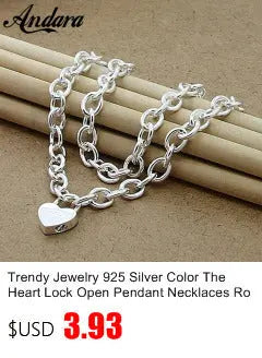 New Fashion 925 Sterling Silver Big Love Heart Pendant Necklace For Women Silver 925 Jewelry Necklace ALODIA STORE