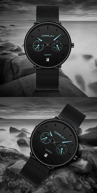 Mens Watches CRRJU Full Steel Casual Waterproof Watch for Man Sport Quartz Watch Men's Dress Calendar Watch Relogio Masculino ALODIA STORE