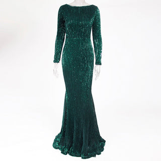 Enenthelabel O Neck Full Sleeved Maxi Dress Stretch Sequined Floor Length Evening Party Dress ALODIA STORE
