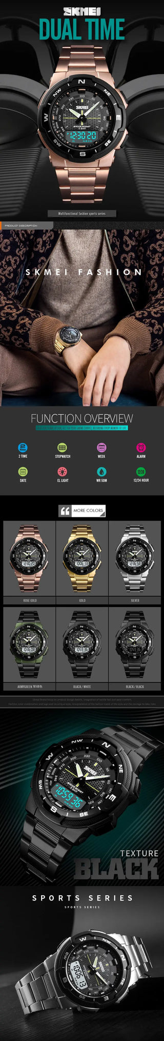 SKMEI Men Watch Fashion Quartz Sports Watches Stainless Steel Strap Men Watches Top Brand Luxury Business Waterproof Wrist Watch ALODIA STORE
