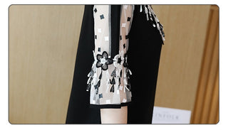 Fashion Elegant Patchwork Floral Lace Chiffon Dress Flare Short Sleeve Black Summer Dress Casual Loose Dress Women 2724 50 ALODIA STORE