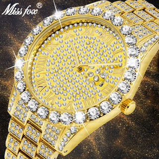 MISSFOX Men's Watch 2020 Top Selling Luxury Brand Gold Men Fashion Watches Men Big Diamond Bracelet Luxury Watch Men Gift Box ALODIA STORE