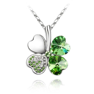 Fashion Jewelry Silver Color Austrian Crystal Necklace Four Leaf Leaves Clover Heart Rhinestones Pendant Necklace Jewelry ALODIA STORE