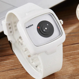 Unique Turntable Black&White Square Quartz Men Watch Wristwatch Men Creative Time Code Rubber Band Watch Relogio Masculino ALODIA STORE