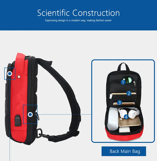 OZUKO Casual Men's Chest Pack Waterproof Crossbody Bags Male USB Charging Shoulder Bag Large Capacity Oxford Messenger Bag 2019 ALODIA STORE