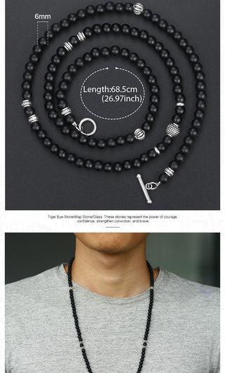 Unique Men's Necklace Stainless Steel Arrow Pendant Matte Black Glass Beaded Necklace Male Jewelry Dropshipping DNM07 ALODIA STORE