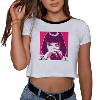 Korean High Quality Sexy Summer Funny Printed Short Sleeve O-Neck Female T Shirt Women's Clothing Slim Tshirt Sexy Croptops ALODIA STORE
