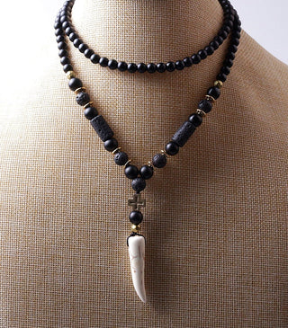New Design Black BLava Stones Bead with Hematite cross charm pendant necklace Men's Bead Necklace ALODIA STORE