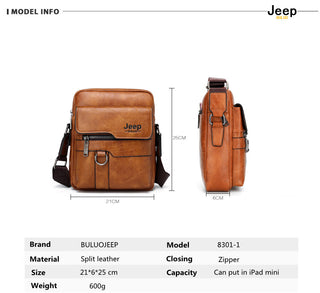 JEEP BULUO Man Leather Bag Shoulder Crossbody Bags For Men Cow Split Leather Male iPad Business Messenger Bag ALODIA STORE