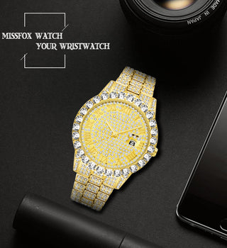 MISSFOX Men's Watch 2020 Top Selling Luxury Brand Gold Men Fashion Watches Men Big Diamond Bracelet Luxury Watch Men Gift Box ALODIA STORE
