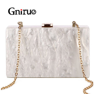 Gnirue New Wallet Fashion Women Messenger Bags Elegant Pearl Acrylic Clutch Vintage Woman Party Pure White Shoulder Evening bag ALODIA STORE