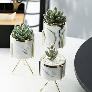 Nordic Ceramic Iron Art Vase Marble Pattern Rose Gold Silver Tabletop Green Plant Pot Home Office Vases Decorative ALODIA STORE