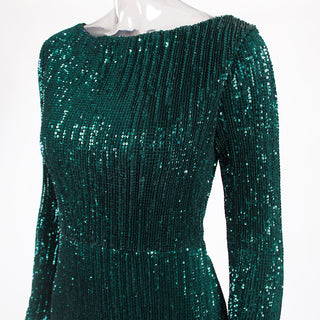 Enenthelabel O Neck Full Sleeved Maxi Dress Stretch Sequined Floor Length Evening Party Dress ALODIA STORE
