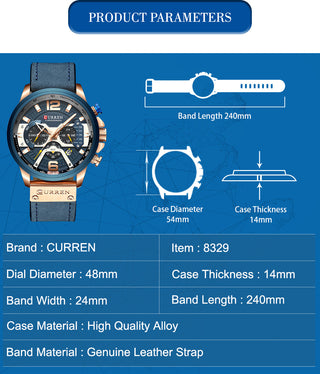 Top  CURREN Brand Casual Fashion Watches for Male Sport Military Leather Wrist Watch Men Watch Chronograph Relojes Hombre ALODIA STORE