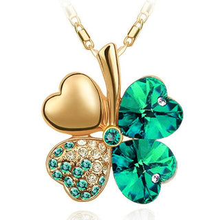 Fashion Jewelry Silver Color Austrian Crystal Necklace Four Leaf Leaves Clover Heart Rhinestones Pendant Necklace Jewelry ALODIA STORE