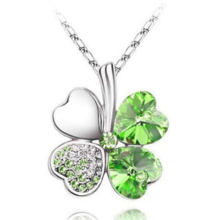 Fashion Jewelry Silver Color Austrian Crystal Necklace Four Leaf Leaves Clover Heart Rhinestones Pendant Necklace Jewelry ALODIA STORE