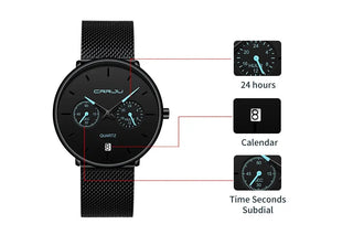 Mens Watches CRRJU Full Steel Casual Waterproof Watch for Man Sport Quartz Watch Men's Dress Calendar Watch Relogio Masculino ALODIA STORE