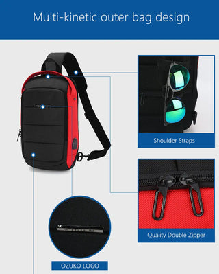 OZUKO Casual Men's Chest Pack Waterproof Crossbody Bags Male USB Charging Shoulder Bag Large Capacity Oxford Messenger Bag 2019 ALODIA STORE