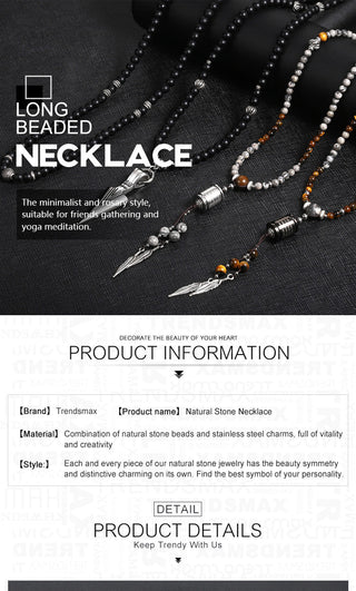 Unique Men's Necklace Stainless Steel Arrow Pendant Matte Black Glass Beaded Necklace Male Jewelry Dropshipping DNM07 ALODIA STORE