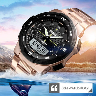 SKMEI Men Watch Fashion Quartz Sports Watches Stainless Steel Strap Men Watches Top Brand Luxury Business Waterproof Wrist Watch ALODIA STORE