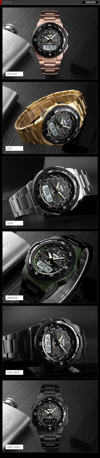 SKMEI Men Watch Fashion Quartz Sports Watches Stainless Steel Strap Men Watches Top Brand Luxury Business Waterproof Wrist Watch ALODIA STORE