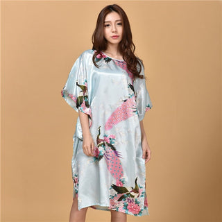 Plus Size Nightgown Sleepwear Women's Summer Nightwear Robe Lady Sexy Nightdress Silk Rayon Loose Bathrobe Gown Home Dress ALODIA STORE