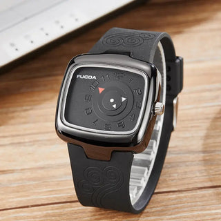 Unique Turntable Black&White Square Quartz Men Watch Wristwatch Men Creative Time Code Rubber Band Watch Relogio Masculino ALODIA STORE