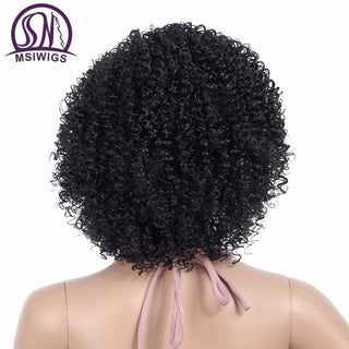 MSIWIGS 1b Black Afro Curly Wigs for Women Side Part Synthetic Short Hair Wig Heat Resistant America Hair ALODIA STORE