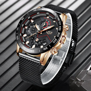 LIGE Men Watches Top Brand Luxury Stainless Steel Blue Waterproof Quartz Watch Men Fashion Chronograph Male Sport Military Watch ALODIA STORE