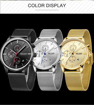MEGIR Watch Men Stainless Steel Quartz Men Watches Chronograph Watch Clock Men Relogio Masculino for Male Students Relogios ALODIA STORE