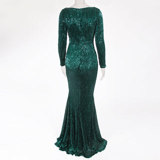 Enenthelabel O Neck Full Sleeved Maxi Dress Stretch Sequined Floor Length Evening Party Dress ALODIA STORE