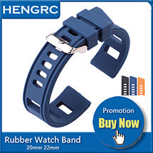 Silicone Watchbands 18 20 22mm Men Black Sports Diving Rubber Watch Strap Silver Stainless Steel Buckle ALODIA STORE