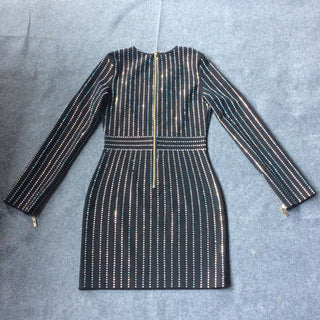 HAGEOFLY Women Bling Bling Long Sleeve Dress Black V-Neck Full Sleeve Women Casual Office Dress Party Dress Brazil Vestidos XXL ALODIA STORE