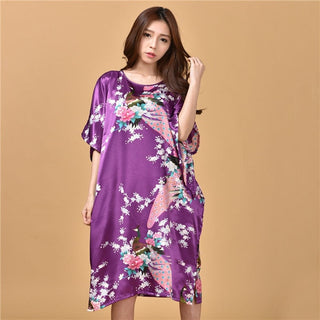 Plus Size Nightgown Sleepwear Women's Summer Nightwear Robe Lady Sexy Nightdress Silk Rayon Loose Bathrobe Gown Home Dress ALODIA STORE