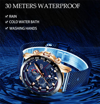 LIGE Men Watches Top Brand Luxury Stainless Steel Blue Waterproof Quartz Watch Men Fashion Chronograph Male Sport Military Watch ALODIA STORE