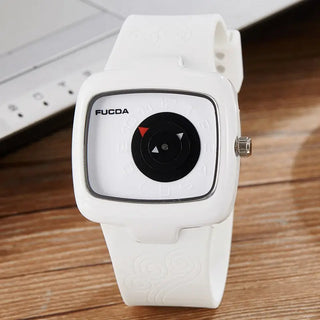 Unique Turntable Black&White Square Quartz Men Watch Wristwatch Men Creative Time Code Rubber Band Watch Relogio Masculino ALODIA STORE