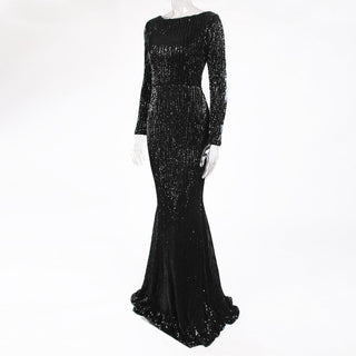 Enenthelabel O Neck Full Sleeved Maxi Dress Stretch Sequined Floor Length Evening Party Dress ALODIA STORE