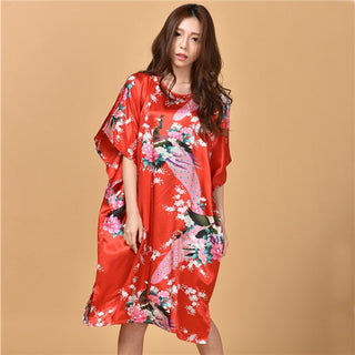 Plus Size Nightgown Sleepwear Women's Summer Nightwear Robe Lady Sexy Nightdress Silk Rayon Loose Bathrobe Gown Home Dress ALODIA STORE