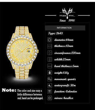 MISSFOX Men's Watch 2020 Top Selling Luxury Brand Gold Men Fashion Watches Men Big Diamond Bracelet Luxury Watch Men Gift Box ALODIA STORE