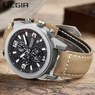 MEGIR Fashion Sport Watch Men Luxury Brand Men Quartz Watches Chronogragph Clock Leather Band Army Military Wrist Watch 2026 ALODIA STORE