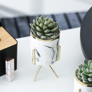 Nordic Ceramic Iron Art Vase Marble Pattern Rose Gold Silver Tabletop Green Plant Pot Home Office Vases Decorative ALODIA STORE