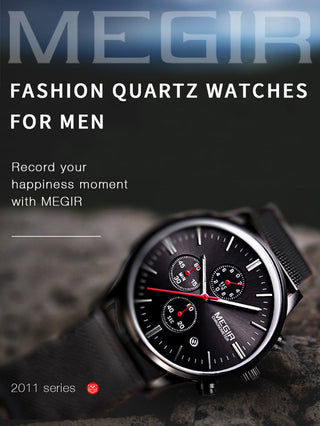 MEGIR Watch Men Stainless Steel Quartz Men Watches Chronograph Watch Clock Men Relogio Masculino for Male Students Relogios ALODIA STORE
