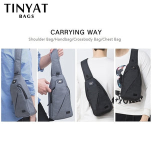 TINYAT Sling bag For 7.9 pad Black Casual Functional Men Chest Bag Pack dual earphone jack Men Shoulder Messenger Bags Pack Bag ALODIA STORE