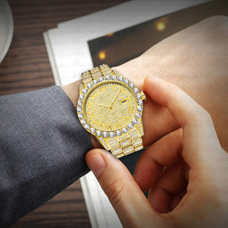 MISSFOX Men's Watch 2020 Top Selling Luxury Brand Gold Men Fashion Watches Men Big Diamond Bracelet Luxury Watch Men Gift Box ALODIA STORE