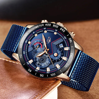 LIGE Men Watches Top Brand Luxury Stainless Steel Blue Waterproof Quartz Watch Men Fashion Chronograph Male Sport Military Watch ALODIA STORE