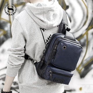 Scione Men Leather Backpacks Waterproof Chest Crossbody Bags Fashion Outdoor Business Casual Bag With Earphone Hole ALODIA STORE