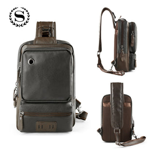 Scione Men Leather Backpacks Waterproof Chest Crossbody Bags Fashion Outdoor Business Casual Bag With Earphone Hole ALODIA STORE