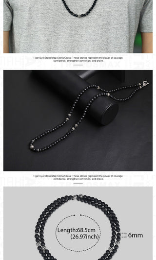 Unique Men's Necklace Stainless Steel Arrow Pendant Matte Black Glass Beaded Necklace Male Jewelry Dropshipping DNM07 ALODIA STORE