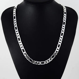 Men's 8MM 20'' 55cm Silver Colour Necklace Fashion  Silver Colour Jewelry Figaro Chain Necklace For Women Male AAA Quality ALODIA STORE