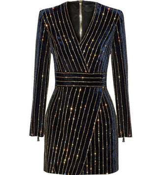 HAGEOFLY Women Bling Bling Long Sleeve Dress Black V-Neck Full Sleeve Women Casual Office Dress Party Dress Brazil Vestidos XXL ALODIA STORE